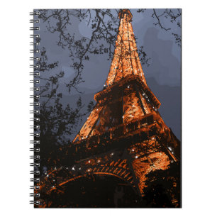 Cuaderno Torre Eiffel Escénica París Francia de Noche Majes