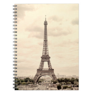Cuaderno Torre Eiffel Panorama en París. Francia. Vintage v