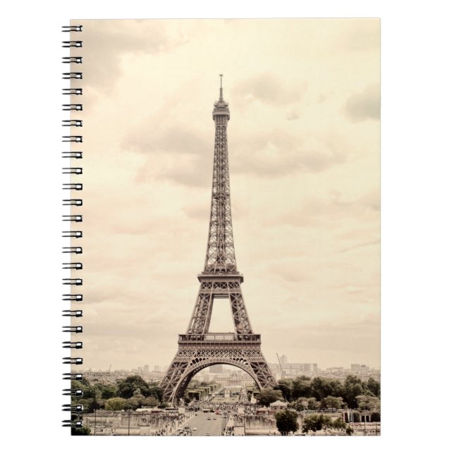 Cuaderno Torre Eiffel Panorama en París. Francia. Vintage v (Frente)