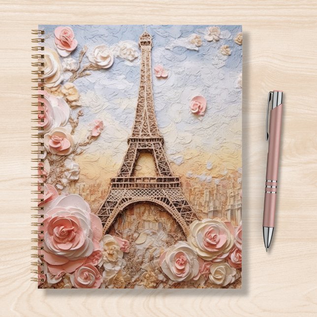 Cuaderno Torre Eiffel París Francia Flor rosa (Subido por el creador)