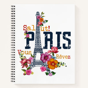 Cuaderno Torre Eiffel Paris Shirt Salut Flowt Paris Fra