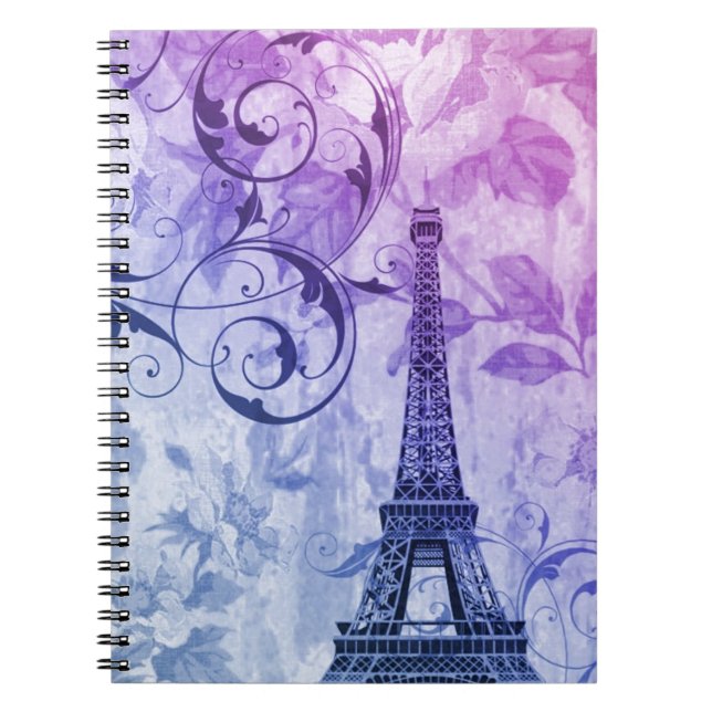 Cuaderno torre Eiffel púrpura elegante femenina bonita de (Frente)