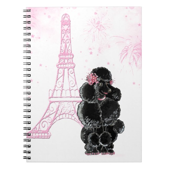 Cuaderno Torre Eiffel Rosa y Poodle Negro (Frente)