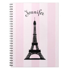 Cuaderno Torre Eiffel rosada parisiense elegante del negro