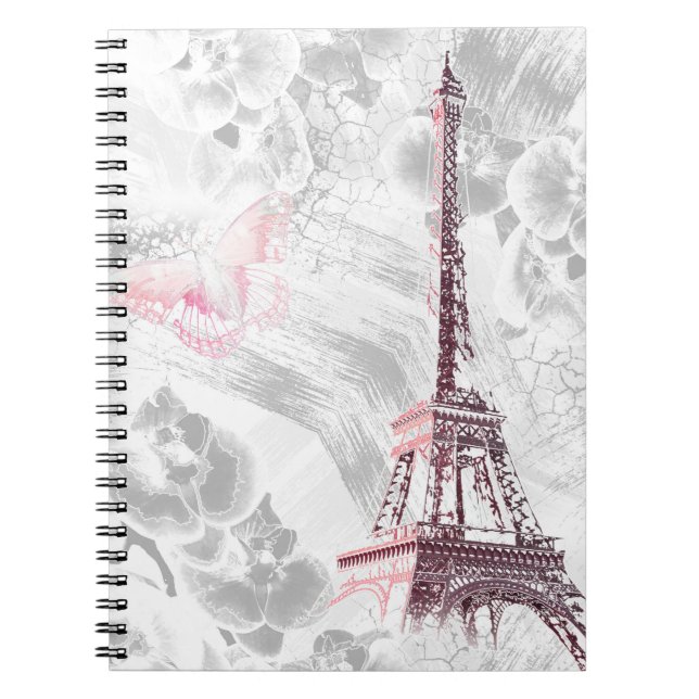 Cuaderno Torre Eiffel sobre el fondo de las orquídeas (Frente)