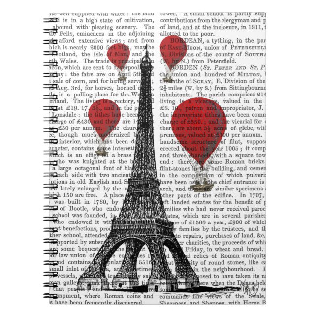 Cuaderno Torre Eiffel y globos de aire rojo (Frente)