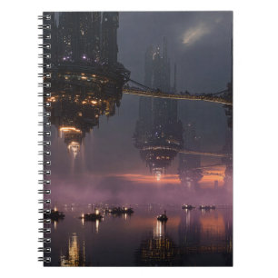 Cuaderno Torres futuristas flotando sobre el puerto