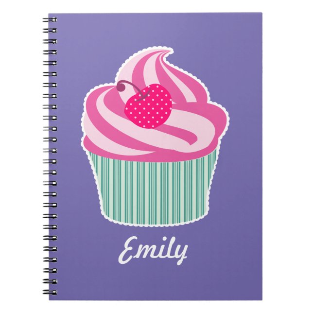 Cuaderno Torta rosa personalizada con cereza de punto de po (Frente)