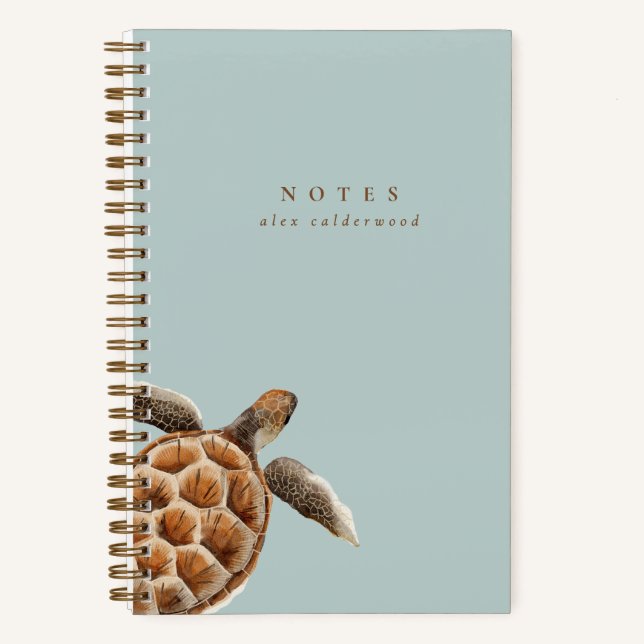 Cuaderno Tortuga acuarela moderna personalizada (Anverso)