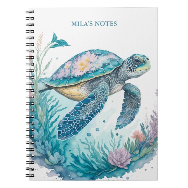 Cuaderno Tortuga acuarela personalizada (Frente)