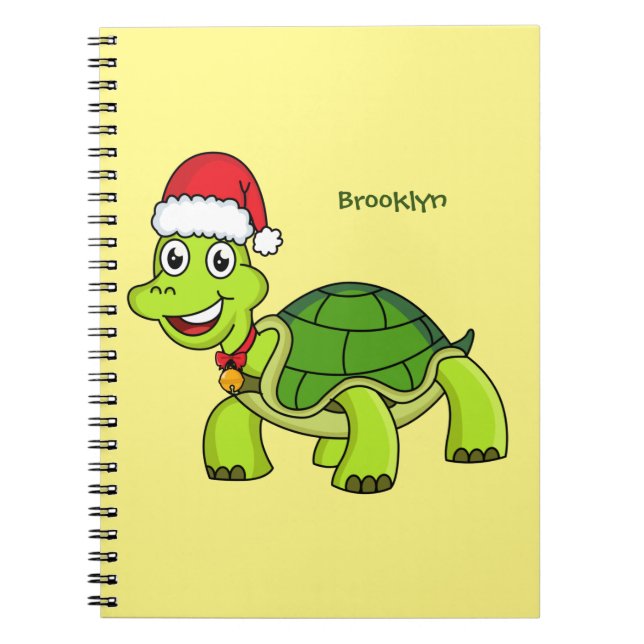 Cuaderno Tortuga alegre lindo con sombrero de Santa (Frente)