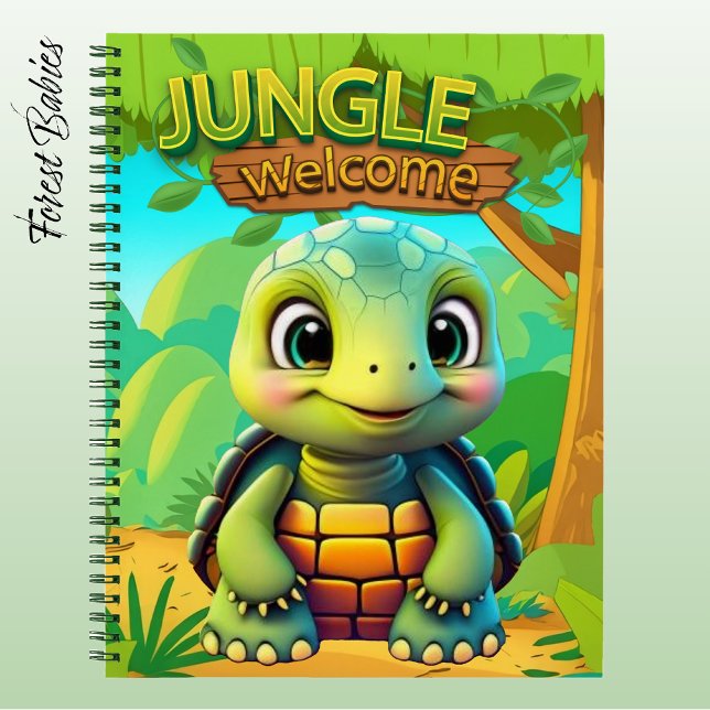 Cuaderno Tortuga Caja Única de Tortuga de Bosque Fauna 🐢 (Cute Box Turtle "Jungle Welcome" Tortoise Wildlife Animal Cartoon Graphic Stationery Notebook 🐢)