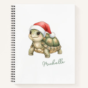 Cuaderno Tortuga de Navidad con sombrero de Santa en acuare
