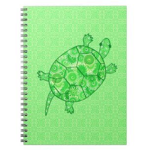 Cuaderno Tortuga giratoria fractal - cal y verde esmeralda
