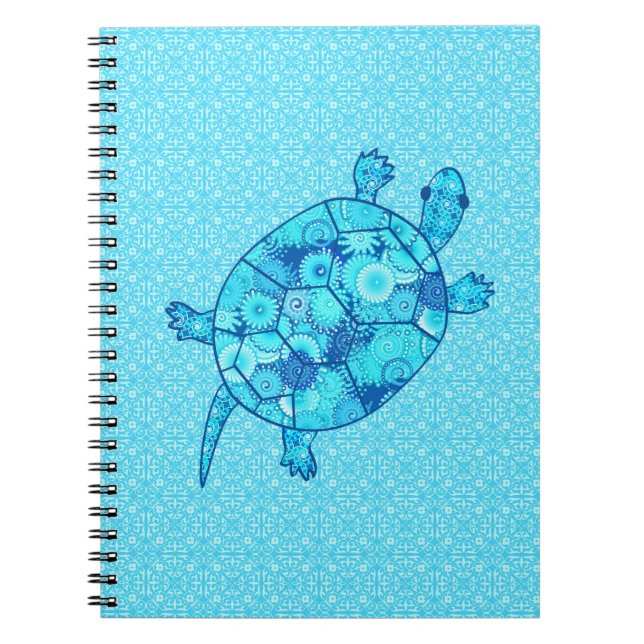 Cuaderno Tortuga giratoria fractal - cobalto y azul turques (Frente)
