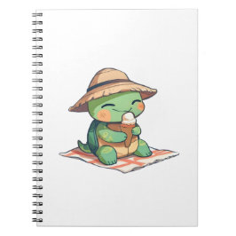Cuaderno Tortuga Kawaii Chibi con Sombrero de Paja Comiendo