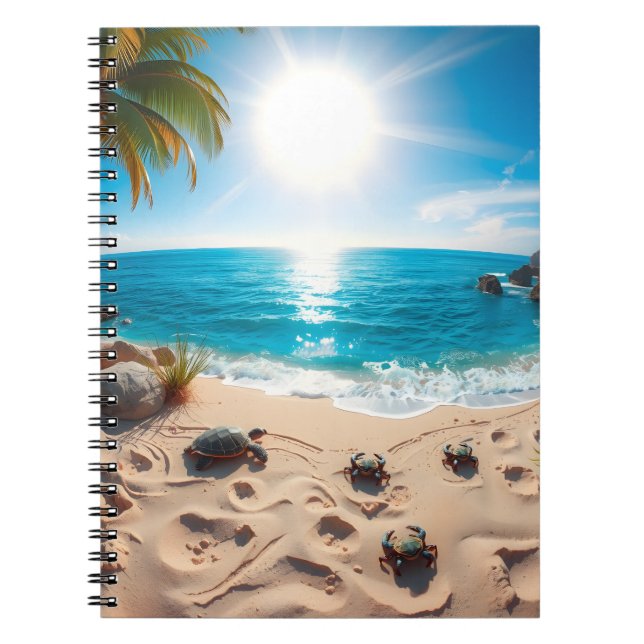 Cuaderno Tortuga Marina Acuarela Turquesa Costera Zen (Frente)