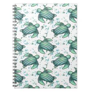 Cuaderno tortuga marina acuarela verde azul patrón animal