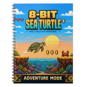 Cuaderno Tortuga marina, arte de píxeles retro de 8 bits