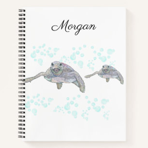 Cuaderno Tortuga Marina Dibujo Original Colorido Personaliz
