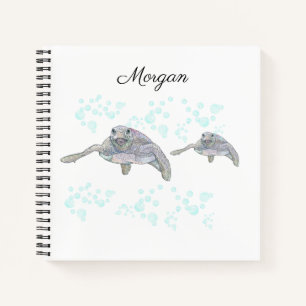 Cuaderno Tortuga Marina Dibujo Original Colorido Personaliz