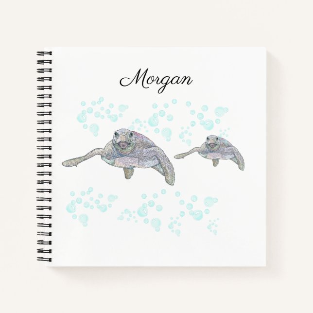 Cuaderno Tortuga Marina Dibujo Original Colorido Personaliz (Anverso)