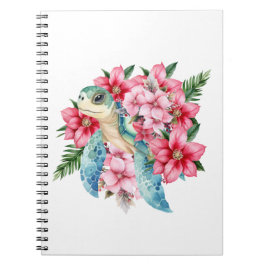 Cuaderno Tortuga marina floral rosa caprichosa