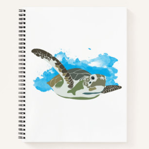 Cuaderno Tortuga marina nadando en diseño acuarela