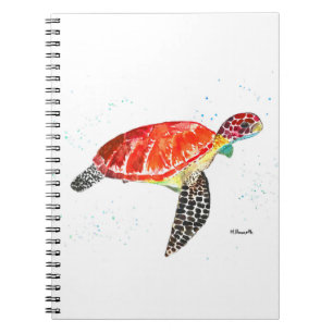 Cuaderno tortuga marina naranja acuarela tropical