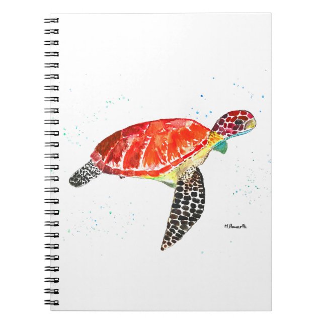 Cuaderno tortuga marina naranja acuarela tropical (Frente)