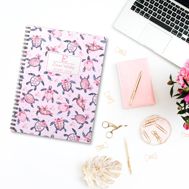Cuaderno Tortuga marina personalizada Cute Bow Girly (Subido por el creador)
