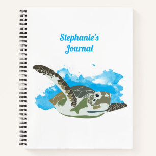 Cuaderno Tortuga marina personalizada nadando en acuarela