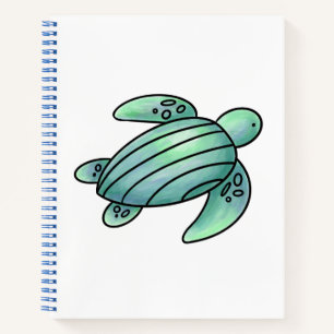 Cuaderno tortuga marina pintada con acuarela azul verde de