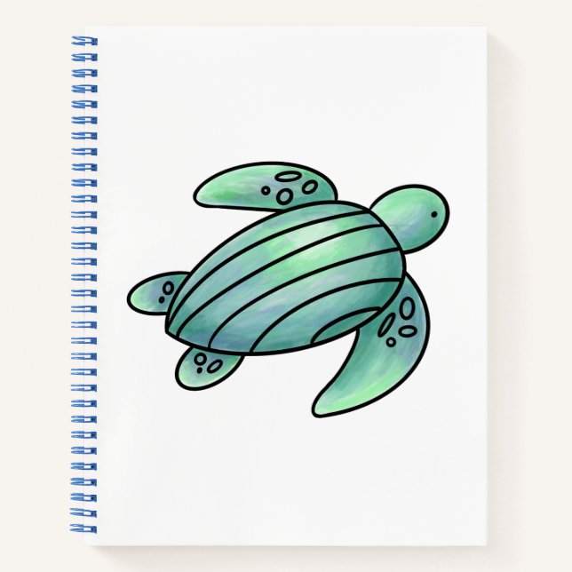Cuaderno tortuga marina pintada de color azul personalizado (Anverso)