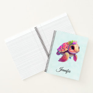Cuaderno Tortuga marina rosa caprichosa y linda