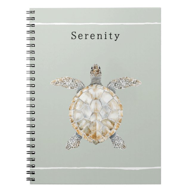 Cuaderno Tortuga Marina Verde Oliva Personalizada  (Frente)