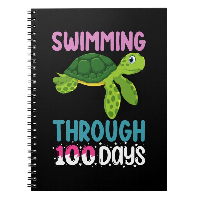 Cuaderno Tortuga nadando a través de 100 días de escuela (Frente)