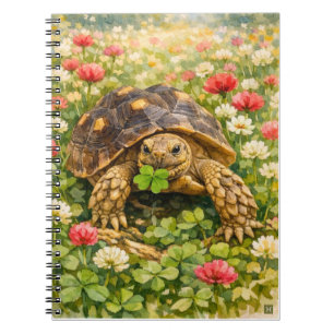 Cuaderno Tortuga Sulcata acuarela con trébol de la suerte