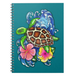 Cuaderno Tortuga tropical marina e Hibiscus
