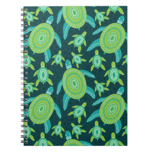 Cuaderno Tortugas de adorno verde: patrón vintage.