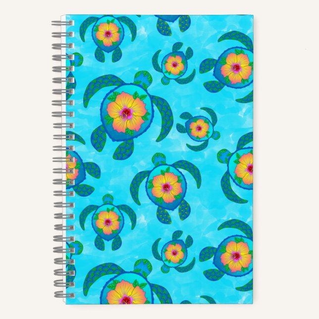 Cuaderno Tortugas de mar de Honu azules Hibiscus Flowers (Anverso)