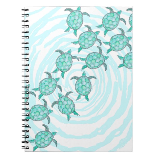 Cuaderno Tortugas de mar verde azuladas de la acuarela en (Frente)