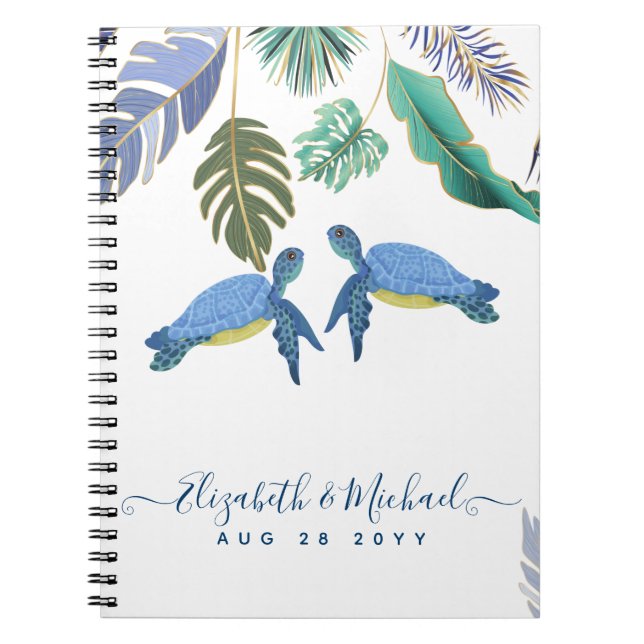 Cuaderno Tortugas marinas Boda amarillo azul (Frente)