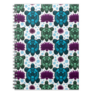 Cuaderno Tortugas marinas verde y azul patrón de loto