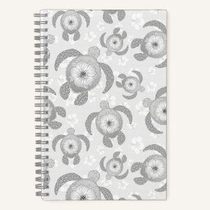 Cuaderno Tortugas negras y blancas de Honu Flores de Hibisc