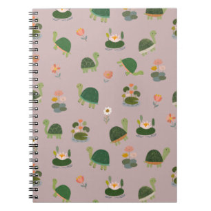 Cuaderno Tortugas y hojas de nenúfar en gris claro-rosa