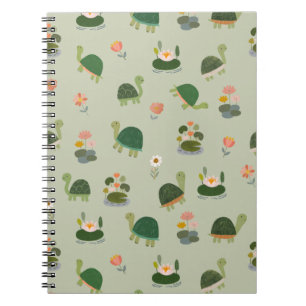 Cuaderno Tortugas y hojas de nenúfar en verde ginebra