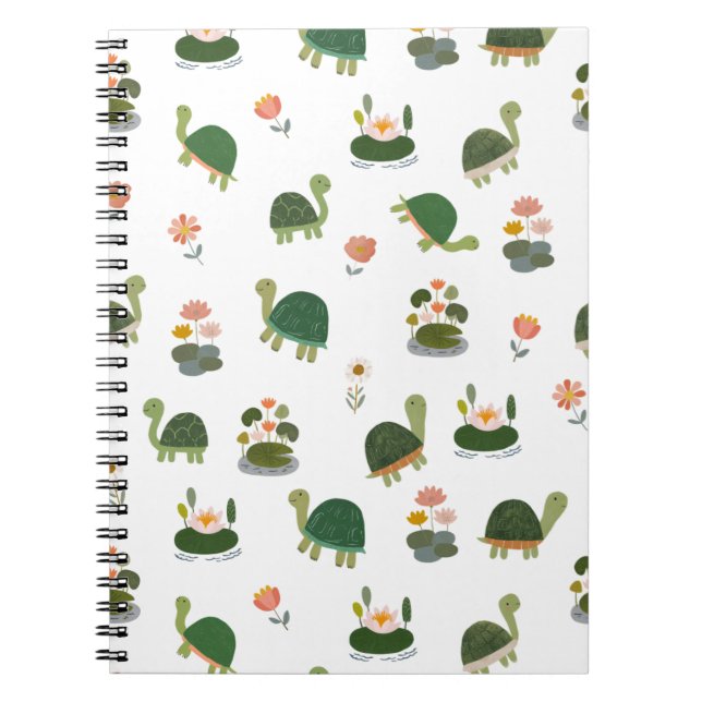 Cuaderno Tortugas y hojas de nenúfar sobre blanco (Frente)