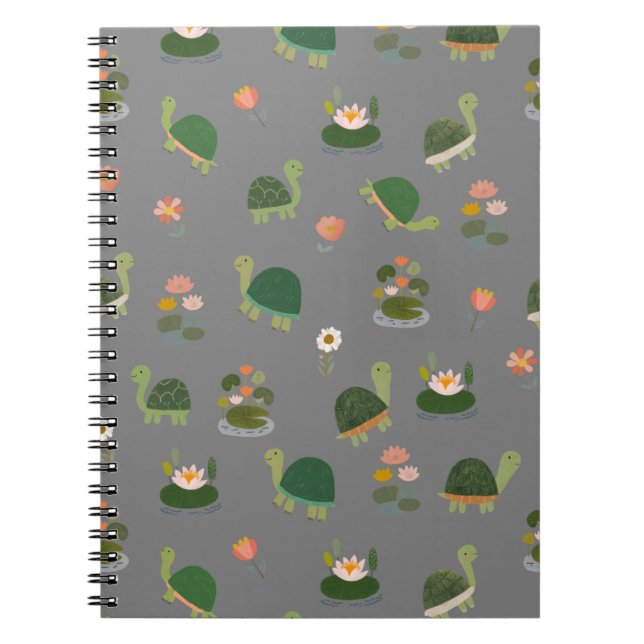 Cuaderno Tortugas y hojas de nenúfar sobre gris (Frente)