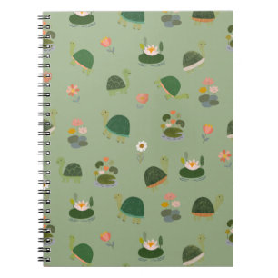Cuaderno Tortugas y hojas de nenúfar sobre verde claro
